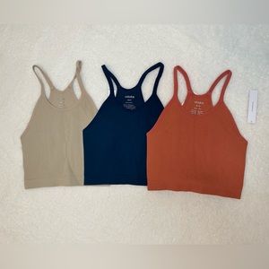 Three Brand New Tanks (Dark Blue, Tan, Salmon/Pink) XS/S
